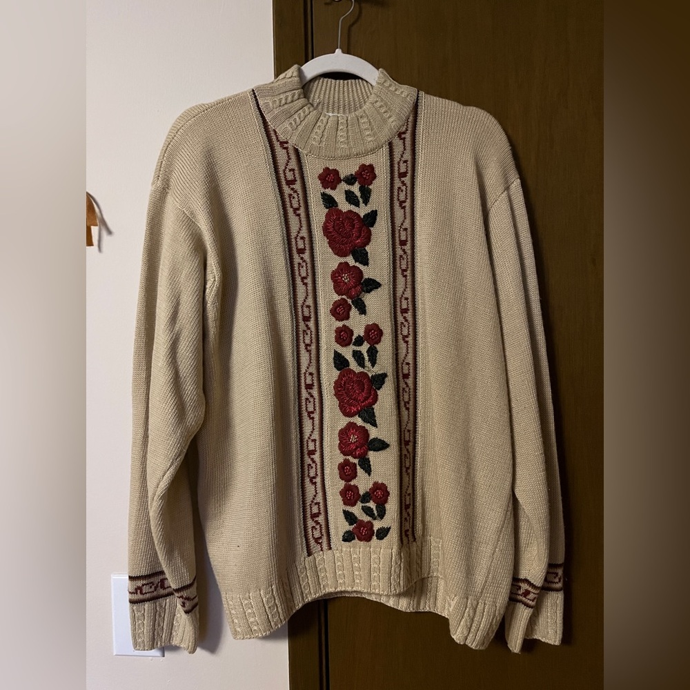 Vintage Alfred Dunner cottagecore sweater rose floral XL